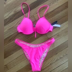 NWT Victoria's Secret Pink Bikini Set 34C top Medium Cheeky Bottom